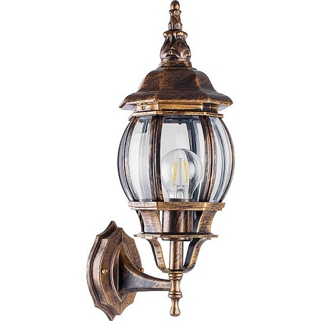 Светильник садово-парковый Feron 8101/PL8101 восьмигранный на стену вверх 100W E27 230V, черное золото - фото