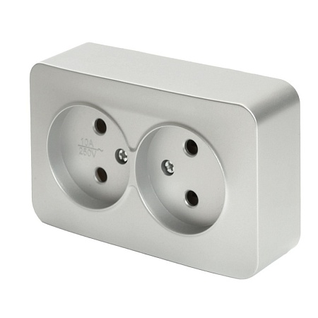 Розетка 2-местная б/з открытой установки, STEKKER, 250В, 10А, IP20, серия София, серебро, MST10-12-03 - фото