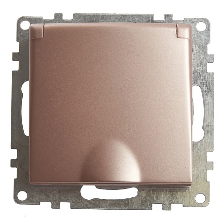 Розетка 1-местная с/з с крышкой (механизм), STEKKER GLS16-7112-02, 250В, 16А с защитной шторкой, серия Катрин, шампань - фото