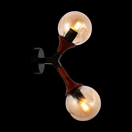 Светильник настенный Черный, Темное дерево/Прозрачный, Янтарный E27 2*60W SLE109401-01 - фото