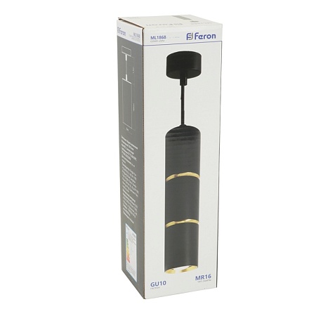 Светильник потолочный Feron ML1868  Barrel ZEN levitation на подвесе MR16 35W, 230V, чёрный, золото 55*180 - фото