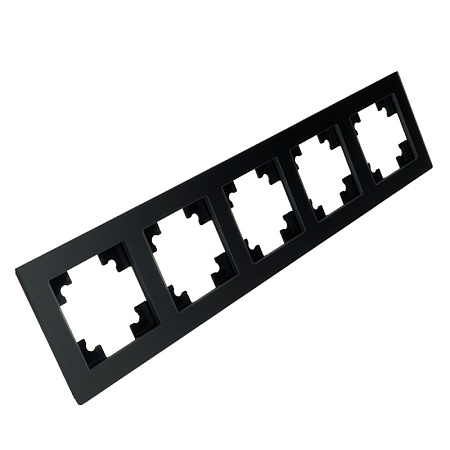 Рамка 5-местная, стекло, STEKKER, GFR00-7005-05М,серия Катрин, черный матовый - фото