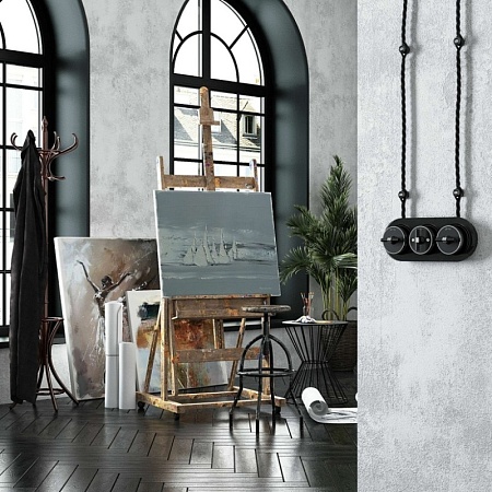 Переключатель/выключатель одноклавишный Vintage черный матовый/хром W5812051 - фото