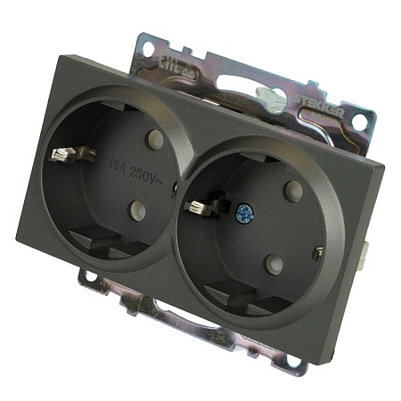 Розетка 2-местная с защитной шторкой (механизм) с/з, 250В, 16А, серия Катрин, графит, GLS16-7114-06 - фото