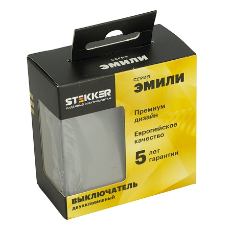 Выключатель 2-клавишный (механизм), STEKKER, 250В, 10А, серия Эмили, RSW10-5104-10, платиново-серый, soft touch - фото