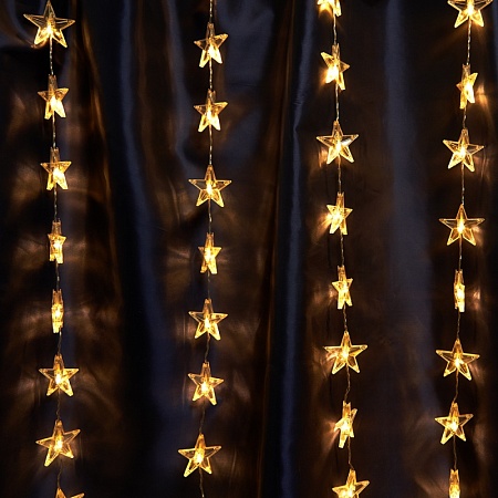Светодиодная гирлянда Feron CL25 занавес Звездочки  2*1м  + 3м 2700K с контроллером, c питанием от сети 230V, прозрачный шнур - фото