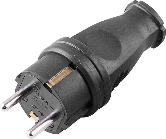 Вилка прямая с/з STEKKER, RPG16-21-441 (В 16-001), каучук, 250В, 16A, IP44, черный - фото