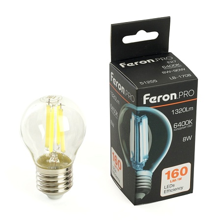 Лампа светодиодная Feron.PRO LB-1708 Шарик E27 1320LM 8W 175-265V 6400K - фото