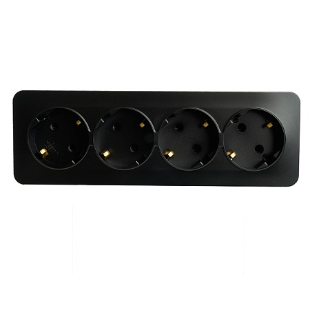 Розетка 4-местная с/з открытой установки, STEKKER, 250В, 16А, IP20, серия София, черный матовый, MST16-14-05 - фото