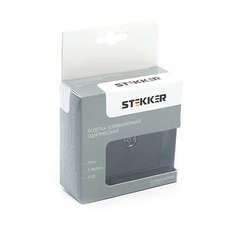 Розетка телевизионная 1-местная ,STEKKER, GLS00-7008-05 ,75 Ом, 5-862МГц, серия Катрин, черный - фото