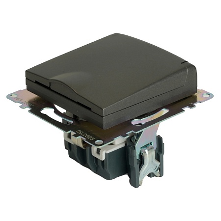 Розетка 1-местная с/з с крышкой (механизм), STEKKER GLS16-7112-04, 250В, 16А с защитной шторкой, серия Катрин, графит - фото