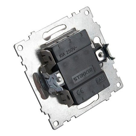 Переключатель1-клавишный (механизм), STEKKER GLS10-7105-02, 250V, 10А, серия Катрин, шампань - фото