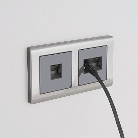 Розетка телефонная RJ-11 и Еthernet RJ-45 серо-коричневый WL07-RJ11+RJ45 - фото