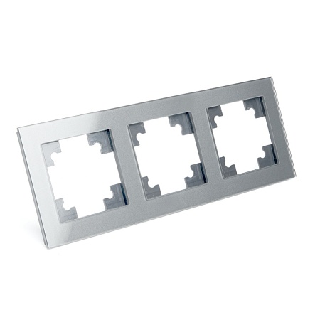 Рамка 3-местная, стекло, STEKKER, GFR00-7003-03, серия Катрин, серебро - фото