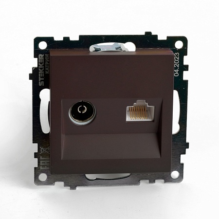 Розетка телевизионная 1-местная (механизм), STEKKER GLS00-7106-04, 75 Ом, 5-862МГц, серия Катрин, черный - фото