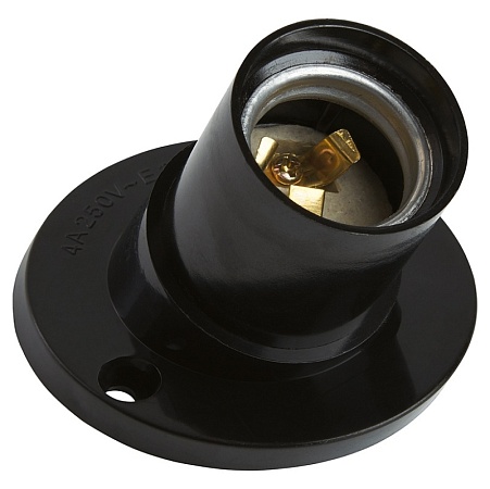 LH84 Патрон Е27 потолочный прямой, 250V, карболит, латунь, черный, размер 55*71 мм - фото