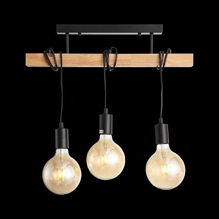 Светильник подвесной Черный, Светлое дерево E27 3*60W SL1142.403.03 - фото