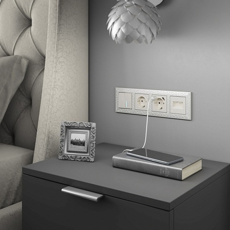 Накладка для двойной розетки Еthernet RJ-45 перламутровый рифленый WL13-RJ45+RJ45-CP - фото