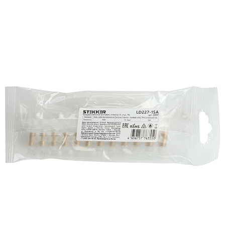 Колодка клеммная винтовая STEKKER, линейка 12 штук, полиэтилен, LD227-15A DIY - фото