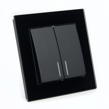 Выключатель 2-клавишный c индикатором STEKKER GLS10-7002-05, 250В, 10А, серия Катрин, черный - фото