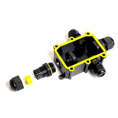 Коробка распределительная STEKKER LD524 ,  водонепроницаемая на 4 выхода, 450V, 140х100х36, черный - фото