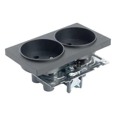 Розетка 2-местная б/з (механизм), STEKKER GLS10-7113-05, 250V, 10А с защитной шторкой, серия Катрин, черный - фото