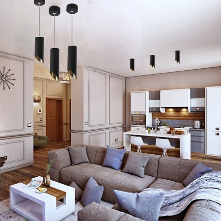 Светильник потолочный Feron ML1828 на подвесе  MR16 35W 230V, черный, золото 55*200 - фото