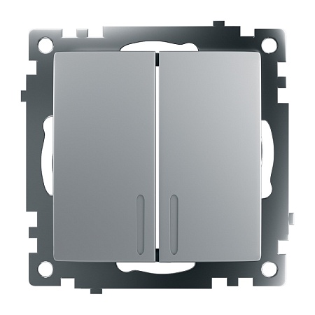 Выключатель 2-клавишный c индикатором (механизм), STEKKER GLS10-7102-03, 250В, 10А, серия Катрин, серебро - фото