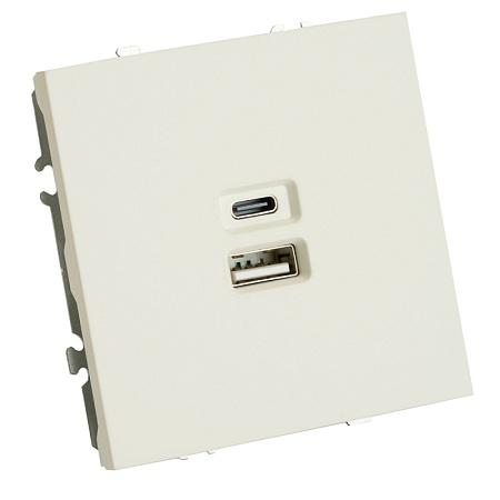 Розетка 2-местная USB + Type C (механизм), STEKKER, 250В, 20W, серия Эмили, RST10-5115-01, белый фарфор, soft touch - фото