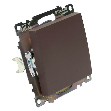 Переключатель перекрестный 1-клавишный (механизм), STEKKER GLS10-7110-04, 250V, 10А, серия Катрин, шоколад - фото
