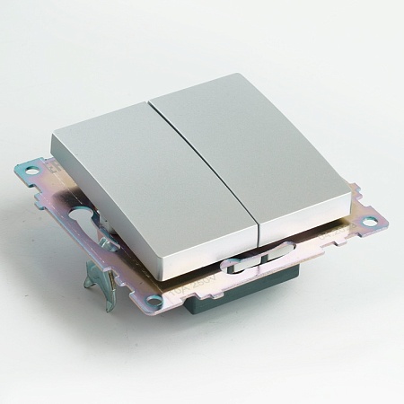 Переключатель 2-клавишный (механизм), STEKKER GLS10-7107-03, 250V, 10А, серия Катрин, серебро - фото