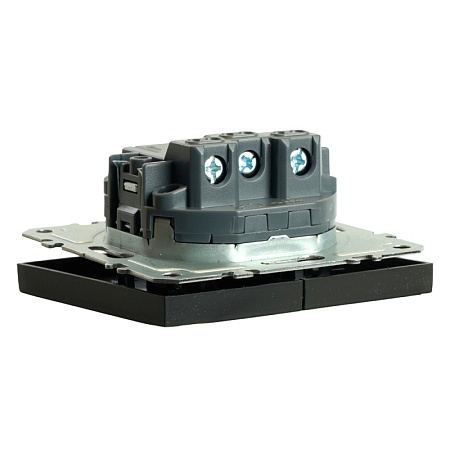 Выключатель 2-клавишный (механизм), STEKKER, 250В, 10А, серия Эмили, RSW10-5104-05, черный уголь, soft touch - фото