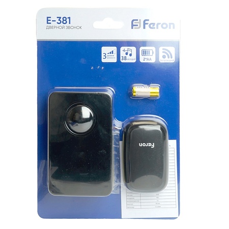 Звонок дверной беспроводной Feron E-381 Электрический 38 мелодий черный с питанием от батареек - фото