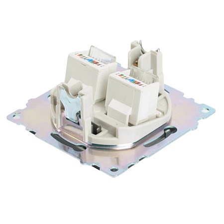 Розетка компьютерная 2-местная RJ-45 (механизм) STEKKER GLS00-7109-06 , серия Катрин, графит - фото