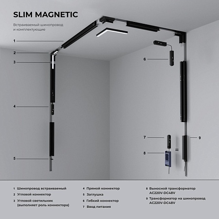 Шинопровод встраиваемый черный 3 м Slim Magnetic 85128/00 - фото