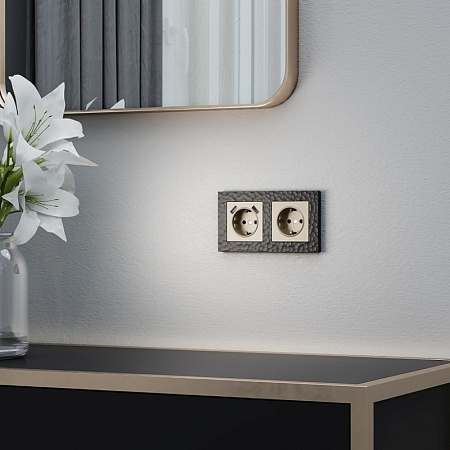 Розетка с заземлением и шторками шампань WL11-SKGS-01-IP44 - фото