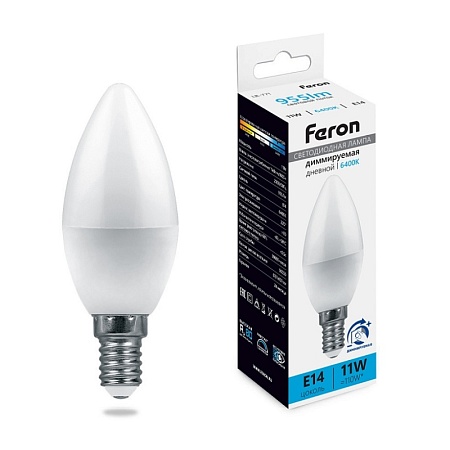 Лампа светодиодная диммируемая Feron LB-771 Свеча E14 11W 230V 6400K - фото