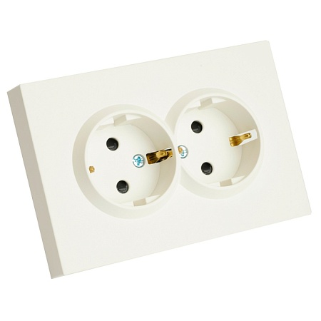 Розетка 2-местная с защитной шторкой, STEKKER, с/з, 250В, 16А, серия Эмили, RST16-5114-01, белый фарфор, soft touch - фото
