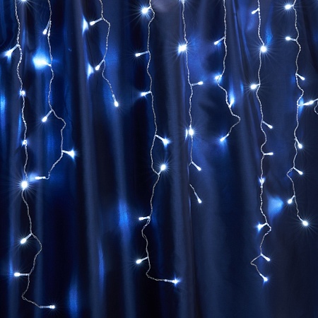 Светодиодная гирлянда Feron CL22 бахрома, статичная, 4,5м*0,8м + 3м 230V синий c питанием от сети, белый шнур - фото