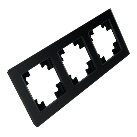 Рамка 3-местная, стекло, STEKKER GFR00-7003-05М, серия Катрин, черный матовый - фото