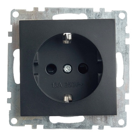 Розетка 1-местная с/з (механизм), STEKKER GLS16-7110-05, 250В, 16А с защитной шторкой, серия Катрин, черный - фото