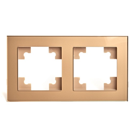 Рамка 2-местная, стекло, STEKKER GFR00-7002-08, серия Катрин, золото - фото