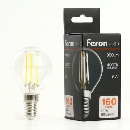 Лампа светодиодная Feron.PRO LB-1706 Шарик E14 980LM 6W 175-265V 4000K - фото