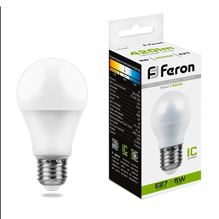 Лампа светодиодная Feron LB-38 Шарик E27 5W 175-265V 4000K - фото