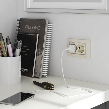 Розетка двойная с заземлением слоновая кость WL03-SKG-02-IP20 - фото