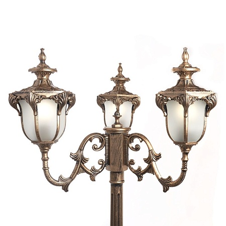 Светильник садово-парковый Feron PL4049 шестигранный, столб  3*60W 230V E27, черное золото - фото