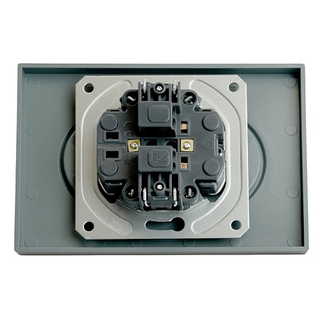 Розетка 2-местная с защитной шторкой, STEKKER, б/з, 250В, 16А, серия Эмили, RST16-5116-10 , платиново-серый, soft touch - фото