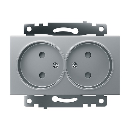 Розетка 2-местная б/з (механизм), STEKKER GLS10-7109-03, 250V, 10А с защитной шторкой, серия Катрин, серебро - фото