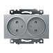 Розетка 2-местная б/з (механизм), STEKKER GLS10-7109-03, 250V, 10А с защитной шторкой, серия Катрин, серебро - фото