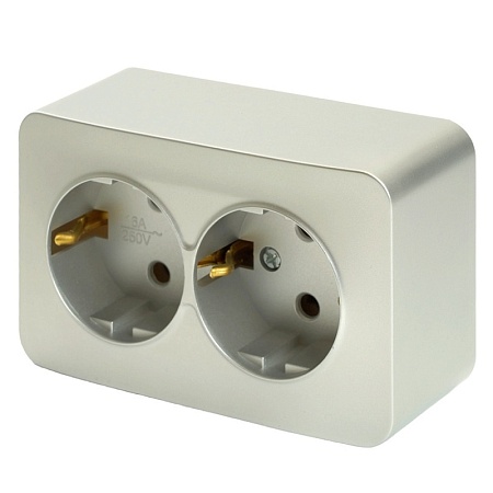 Розетка 2-местная с/з открытой установки, STEKKER, 250В, 16А, IP20, серия София, серебро, MST16-12-03 - фото